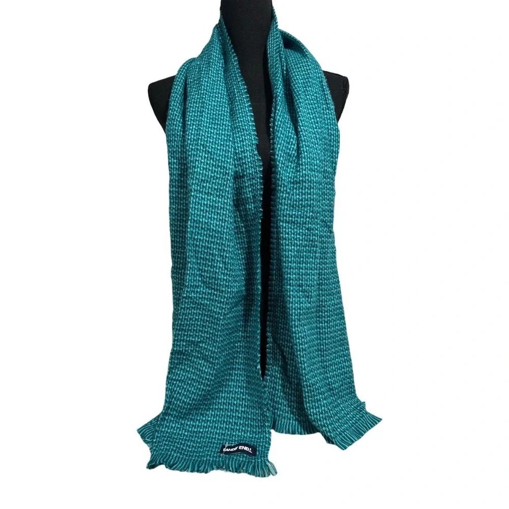 Land’s End NWT Teal Aqua Turquoise Checked Woven Scarf. Soft & Lightweight Blue